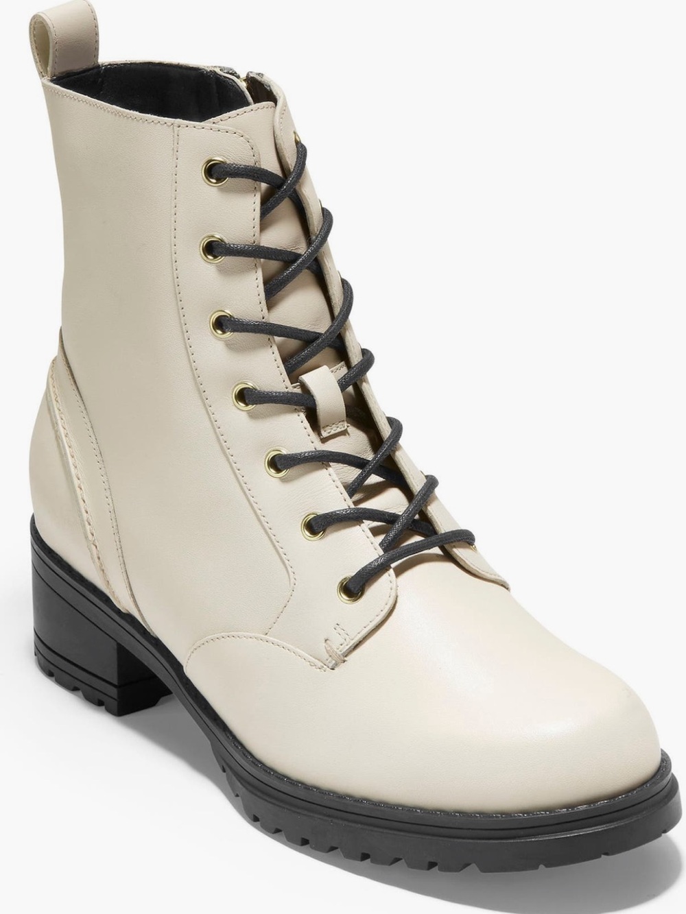 Cole Haan Camea Waterproof Lace-Up Combat Boots Ivory Size 7